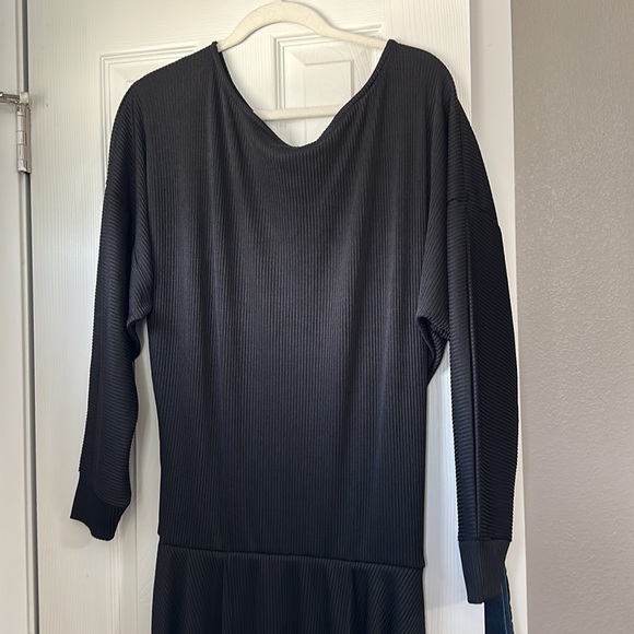 Thick Free People Ribbed Long Sleeve Black Dress - Picture 5 of 16